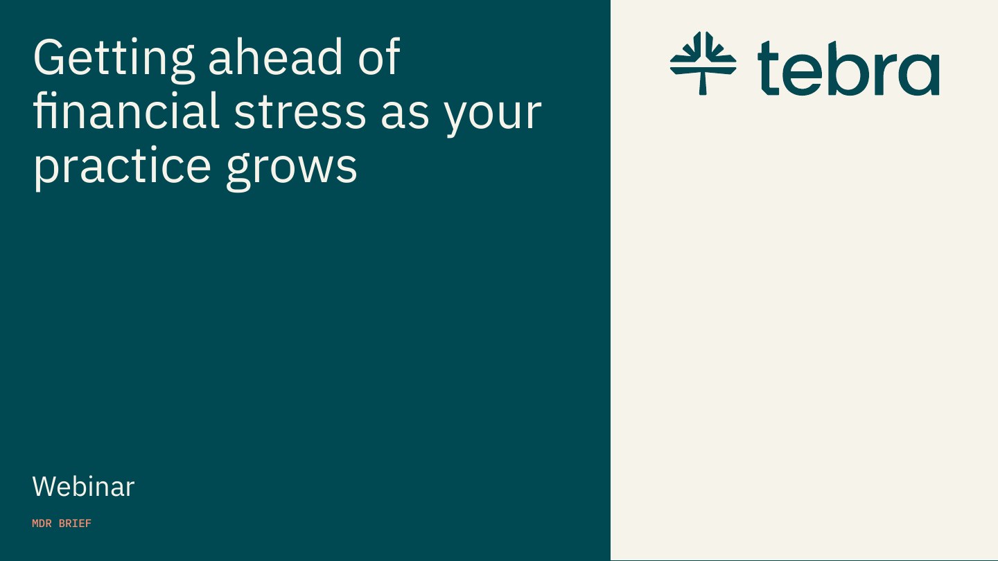 Cover of a Tebra webinar brief about financial stress as a healthcare practice grows